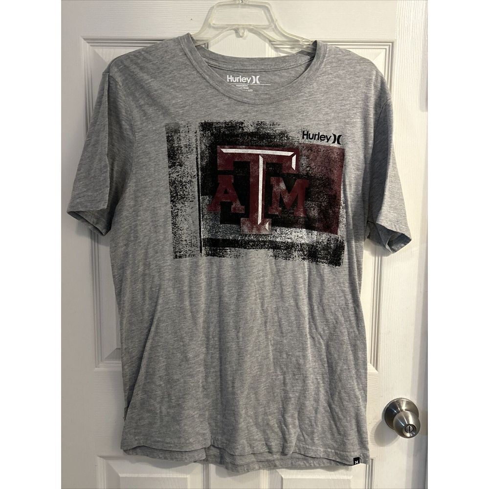Hurley Mens Texas A&M Print T-Shirt Gray Short Sleeve Crew Neck‎ Tee Size L